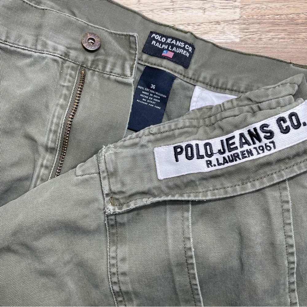 Polo Jeans Co. Ralph Lauren Distressed Faded Utility Cargo Shorts Men 36 Green
